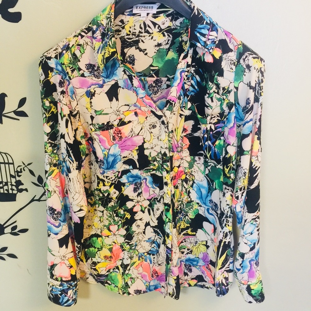 Express Water-Colored Floral Portofino Shirt